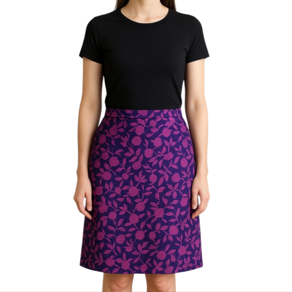 Boden Deep Purple Floral Cotton Skirt Women's Size 8 Lined Outdoor Skirt